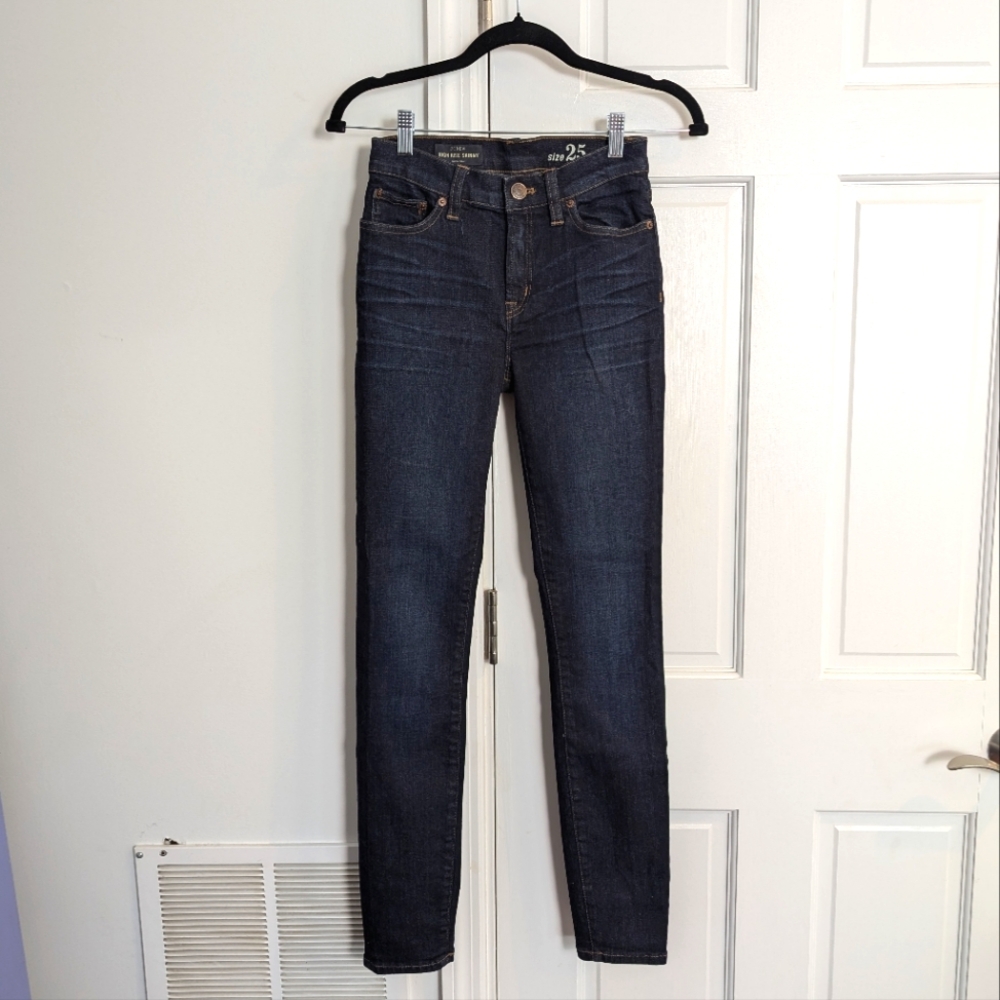 EUC J Crew High Rise Dark Medium Wash Blue Denim Skinny Jeans | Waist size 25
